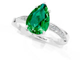 Platinum Pear Cut Emerald Engagement Ring with Side Stone Accents and Four-Prong Setting_13