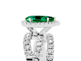 Platinum Pear Cut Emerald Halo Ring with Round Split Shank and Prong Setting_83
