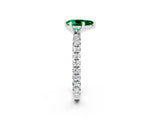 Platinum Pear Cut Emerald Pavé Solitaire Ring with Round Band and Prong Setting_44