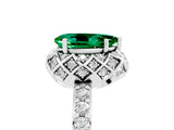 Platinum Pear Cut Emerald Scalloped Halo Engagement Ring with Round Shared Prong Band_59