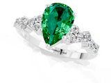 Platinum Pear Cut Emerald Scattered Round Accent Ring with Prong Setting_37