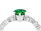 Platinum Pear Cut Emerald Scattered Round Accent Ring with Prong Setting_64
