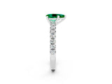 Platinum Pear Cut Emerald Solitaire Pavé Engagement Ring with Round Band and Prong Setting_92