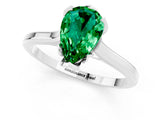Platinum Pear Cut Emerald Solitaire Ring with Flower Prong Setting and Classic Band_1