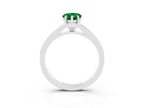 Platinum Pear Cut Emerald Solitaire Ring with Pavé Band and Prong Setting_15