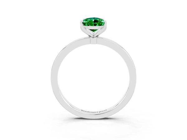 Platinum Pear-Shaped Lab-Grown Emerald Solitaire Engagement Ring with Thin Band