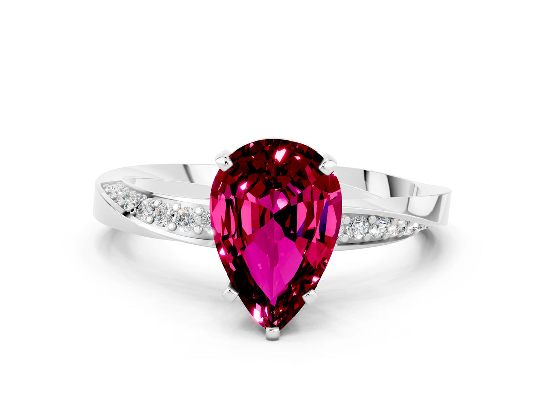 Platinum Pear Cut Garnet Engagement Ring with Side Stone Accents and Four-Prong Setting_12