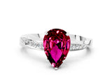Platinum Pear Cut Garnet Engagement Ring with Side Stone Accents and Four-Prong Setting_12