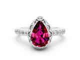 Platinum Pear Cut Garnet Scalloped Halo Engagement Ring with Round Shared Prong Band_78