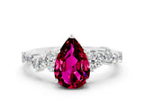 Platinum Pear Cut Garnet Scattered Round Accent Ring with Prong Setting_36