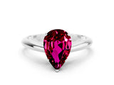 Platinum Pear Cut Garnet Solitaire Engagement Ring with Cathedral Setting and Four-Prong Mount