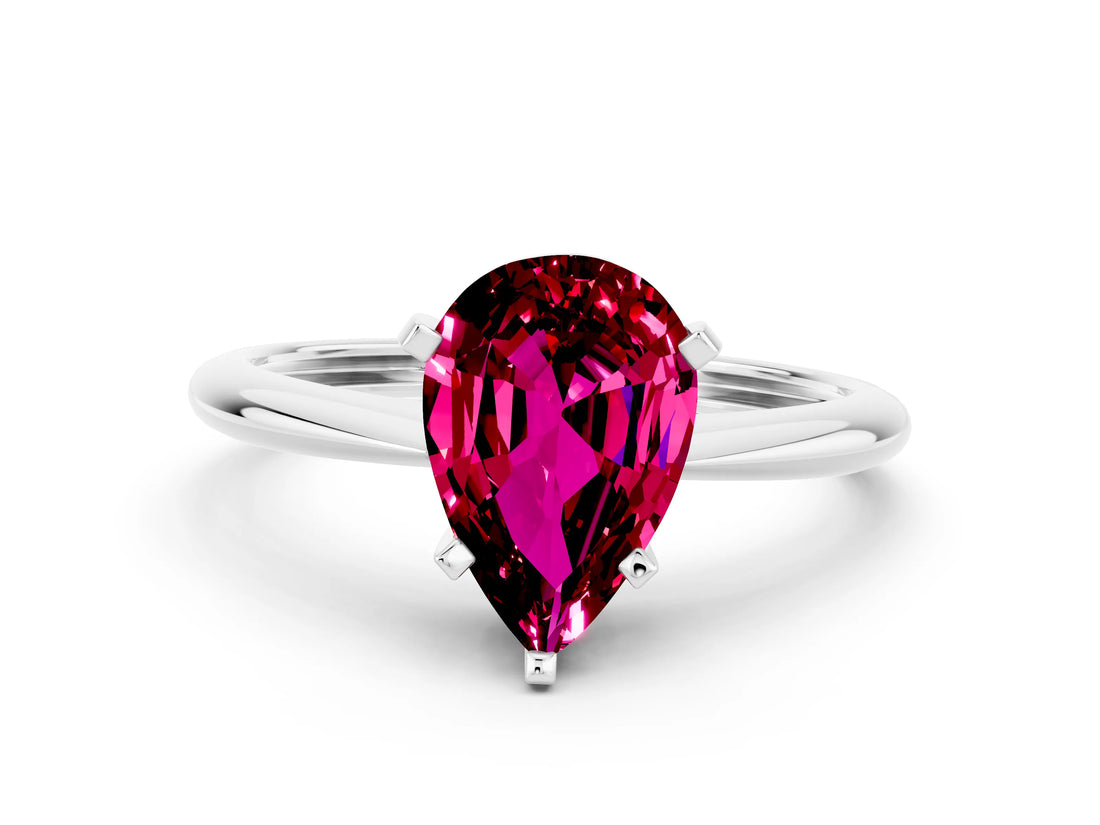 Platinum Pear Cut Garnet Solitaire Engagement Ring with Classic Band and Four-Prong Setting_24
