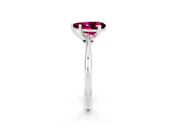 Platinum Pear Cut Garnet Solitaire Engagement Ring with Classic Band and Four-Prong Setting