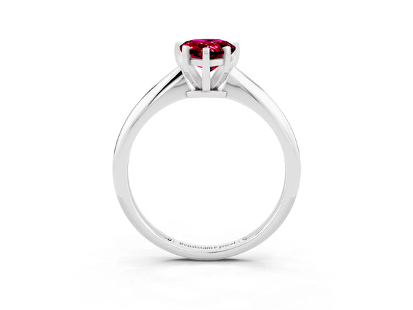 Platinum Pear Cut Garnet Solitaire Engagement Ring with Classic Band and Four-Prong Setting