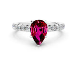 Platinum Pear Cut Garnet Solitaire Pavé Engagement Ring with Round Band and Prong Setting_84
