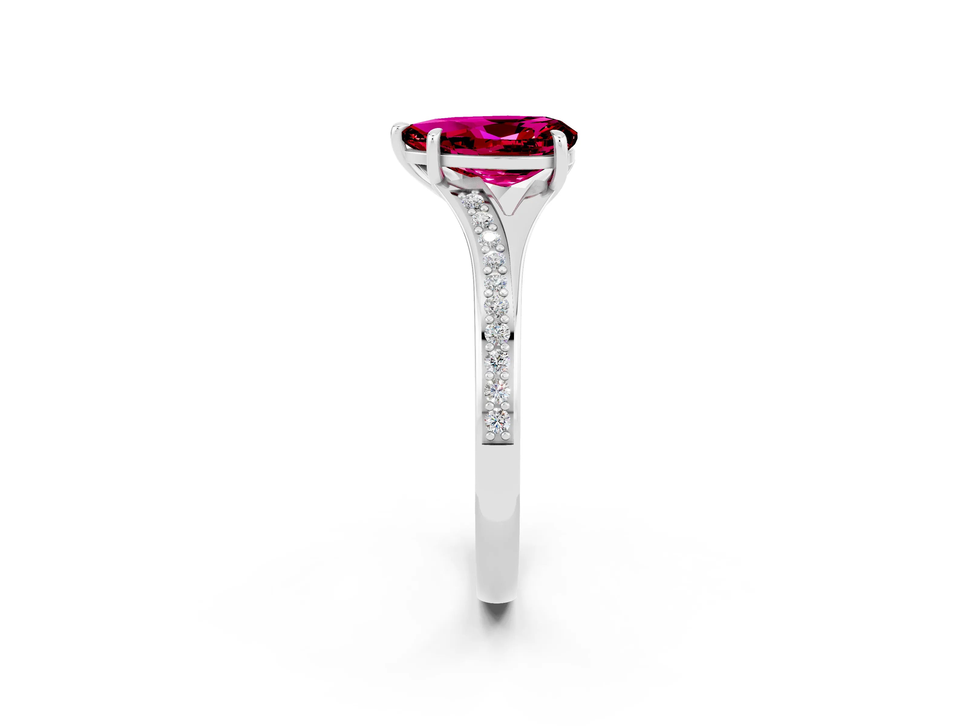 Platinum Pear Cut Garnet Solitaire Ring with Pavé Band and Prong Setting_14