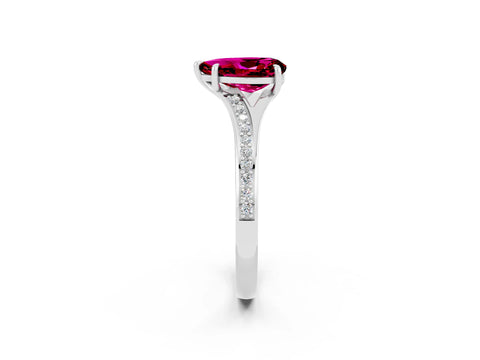Platinum Pear Cut Garnet Solitaire Ring with Pavé Band and Prong Setting_14