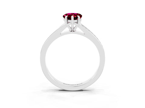 Platinum Pear Cut Garnet Solitaire Ring with Pavé Band and Prong Setting_15