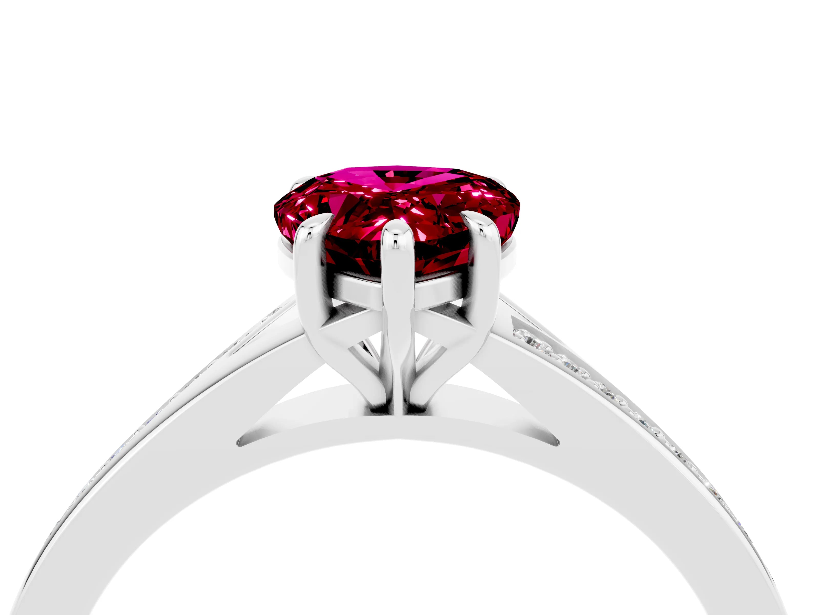 Platinum Pear Cut Garnet Solitaire Ring with Pavé Band and Prong Setting_16