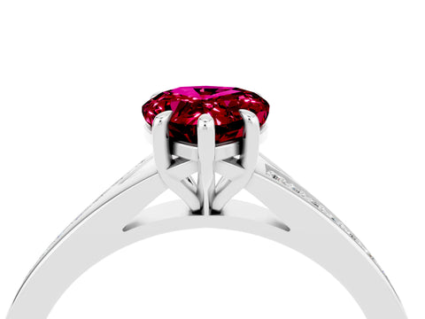 Platinum Pear Cut Garnet Solitaire Ring with Pavé Band and Prong Setting_16