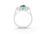 Platinum Pear Cut Green Sapphire Floral Double Halo Engagement Ring with Prong Setting_178