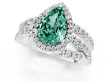 Platinum Pear Cut Green Sapphire Halo Ring with Round Split Shank and Prong Setting_68