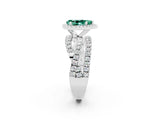 Platinum Pear Cut Green Sapphire Halo Ring with Round Split Shank and Prong Setting_69