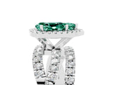 Platinum Pear Cut Green Sapphire Halo Ring with Round Split Shank and Prong Setting_72