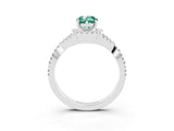 Platinum Pear Cut Green Sapphire  Halo Twist Band Solitaire Prong Setting Ring_15