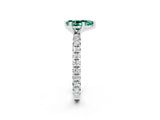 Platinum Pear Cut Green Sapphire Pavé Solitaire Ring with Round Band and Prong Setting_44