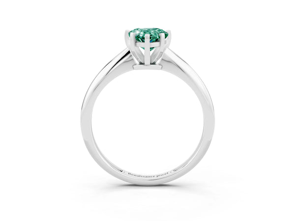 Platinum Pear Cut Green Sapphire Solitaire Engagement Ring with Classic Band and Four-Prong Setting