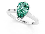 Platinum Pear Cut Green Sapphire Solitaire Ring with Flower Prong Setting and Classic Band_13