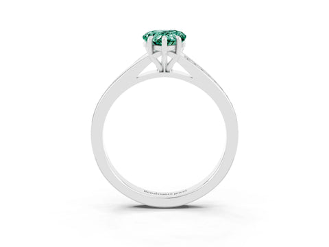 Platinum Pear Cut Green Sapphire Solitaire Ring with Pavé Band and Prong Setting_15