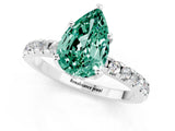Platinum Pear Cut Green Sapphire Solitaire Ring with Round  Pavé Band and Four-Prong Setting_37