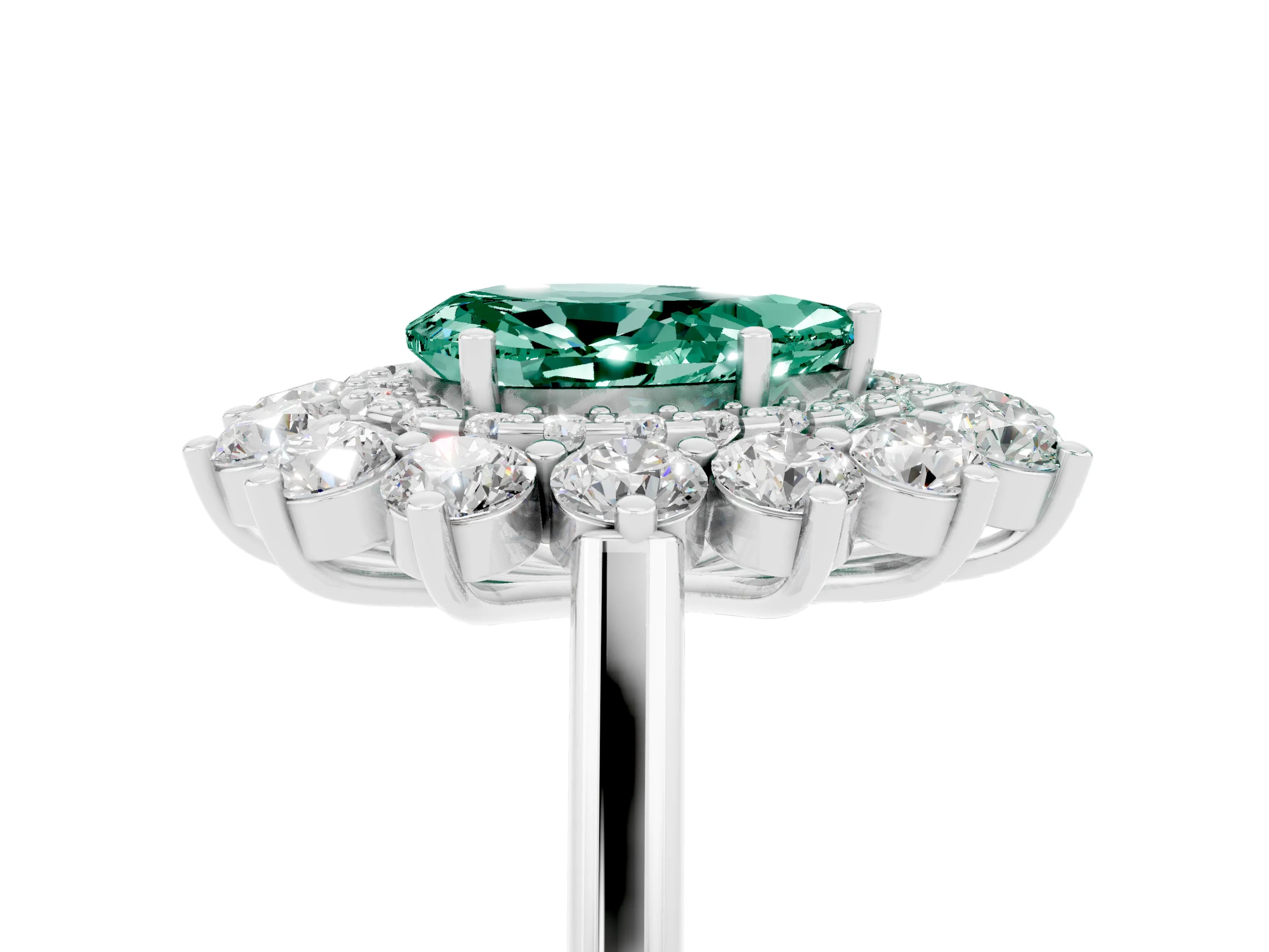 Platinum Pear Cut Halo Cluster Diamond Ring with Pave Band and Four-Prong Setting_28