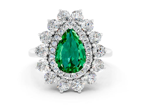 Platinum Pear Cut Halo Cluster Diamond Ring with Pave Band and Four-Prong Setting_6