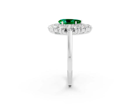 Platinum Pear Cut Halo Cluster Diamond Ring with Pave Band and Four-Prong Setting_8