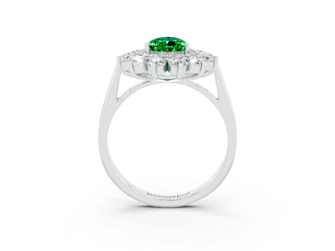 Platinum Pear Cut Halo Cluster Diamond Ring with Pave Band and Four-Prong Setting_9