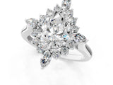 Platinum Pear Cut Halo Diamond Cluster Ring with Marquise and Round Stones on a White Gold Band with Prong Setting_14