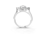 Platinum Pear Cut Halo Diamond Cluster Ring with Marquise and Round Stones on a White Gold Band with Prong Setting_16