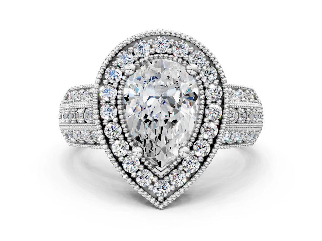 Platinum Pear Cut Halo Diamond Engagement Ring with Pave Split Shank and Four-Prong Setting_7