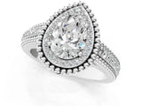 Platinum Pear Cut Halo Diamond Ring with Beaded Split Shank and Four-Prong Setting_14