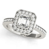 Platinum Pear-Cut Halo Diamond Ring with Pavé Band and Milgrain Prong Setting 2