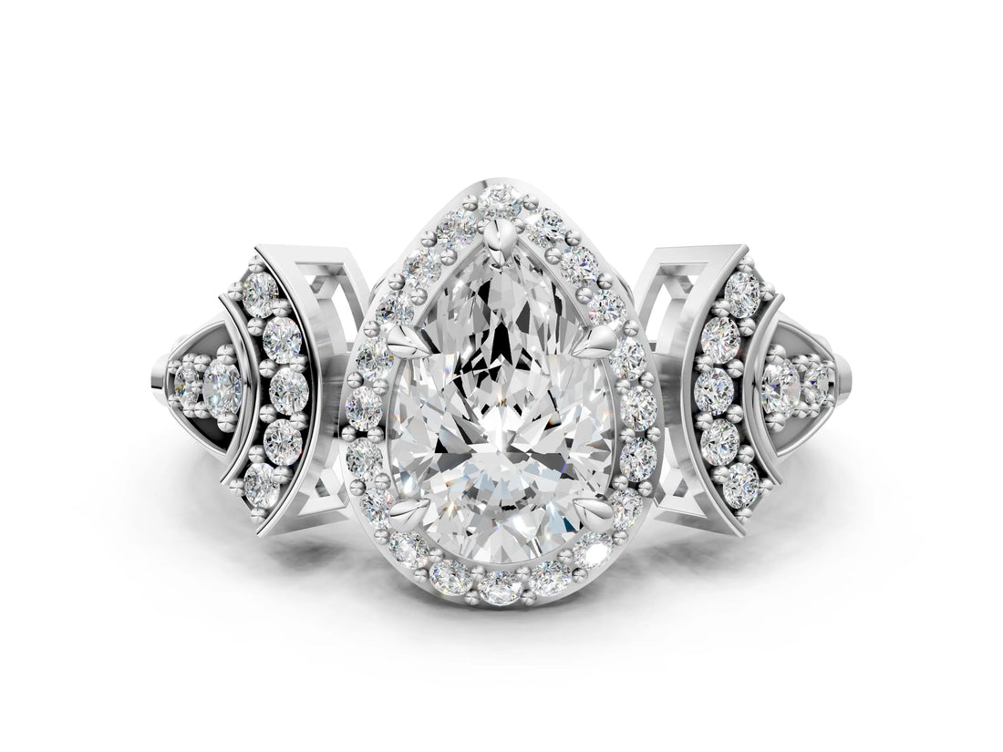 Platinum Pear Cut Halo Diamond Split Shank Engagement Ring with Four-Prong Setting_19