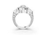 Platinum Pear Cut Halo Milgrain Diamond Engagement Ring with Leaf Band and Four-Prong Setting_10