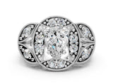 Platinum Pear Cut Halo Milgrain Diamond Engagement Ring with Leaf Band and Four-Prong Setting_7