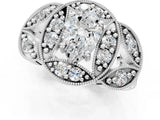 Platinum Pear Cut Halo Milgrain Diamond Engagement Ring with Leaf Band and Four-Prong Setting_8