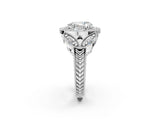 Platinum Pear Cut Halo Milgrain Diamond Engagement Ring with Leaf Band and Four-Prong Setting_9