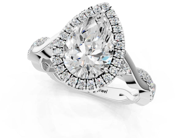 Platinum Pear-Shaped Interwoven Twist Halo Engagement Ring Setting
