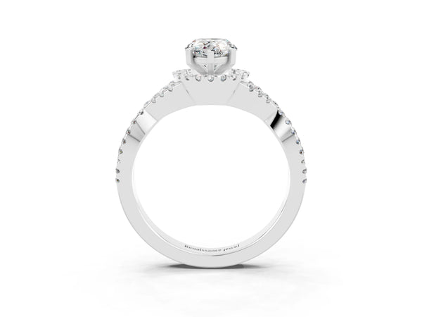 Platinum Pear Cut Moissanite  Halo Twist Band Solitaire Prong Setting Ring